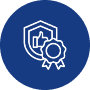 Shield and badge icon on blue circle.